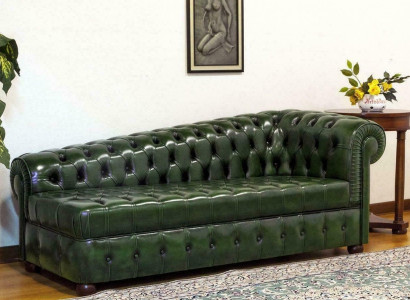 Chaiselongues Chesterfield Sofa Grün Couch Liege Ottomane Recamiere Leder Chiase